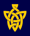 Brave & Braw logo which is a Celtic art representation of a hop bud, based on a trinity knot.  The background colour is navy blue and the logo is gold